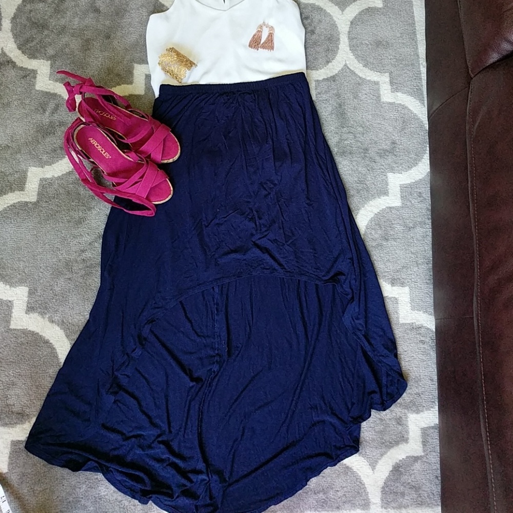 Forever 21 Navy Cotton High Low Skirt
